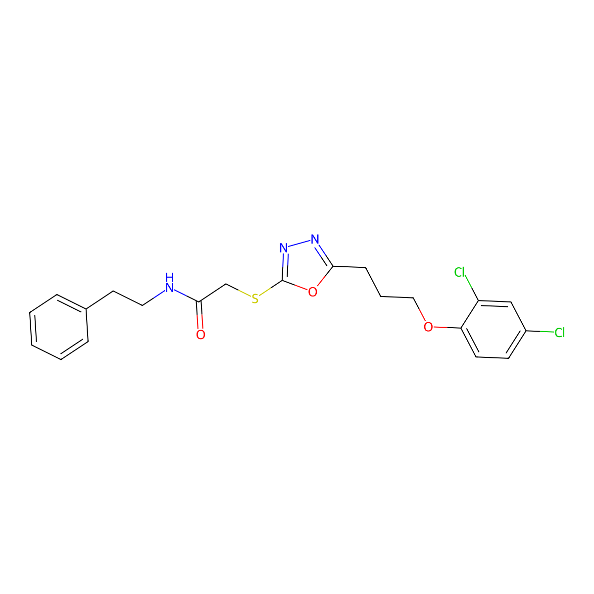 2-({5-[3-(2,4-dichlorophenoxy)propyl]-1,3,4-oxadiazol-2-yl}sulfanyl)-N-(2-phenylethyl)acetamide molecular structure, CAS 737792-99-3