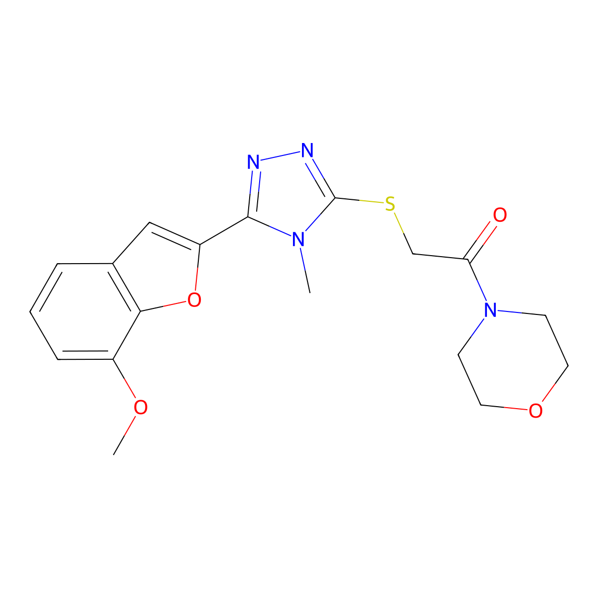 2-[[5-(7-Methoxy-1-benzofuran-2-yl)-4-methyl-1,2,4-triazol-3-yl]sulfanyl]-1-morpholin-4-ylethanone molecular structure, CAS 737793-76-9