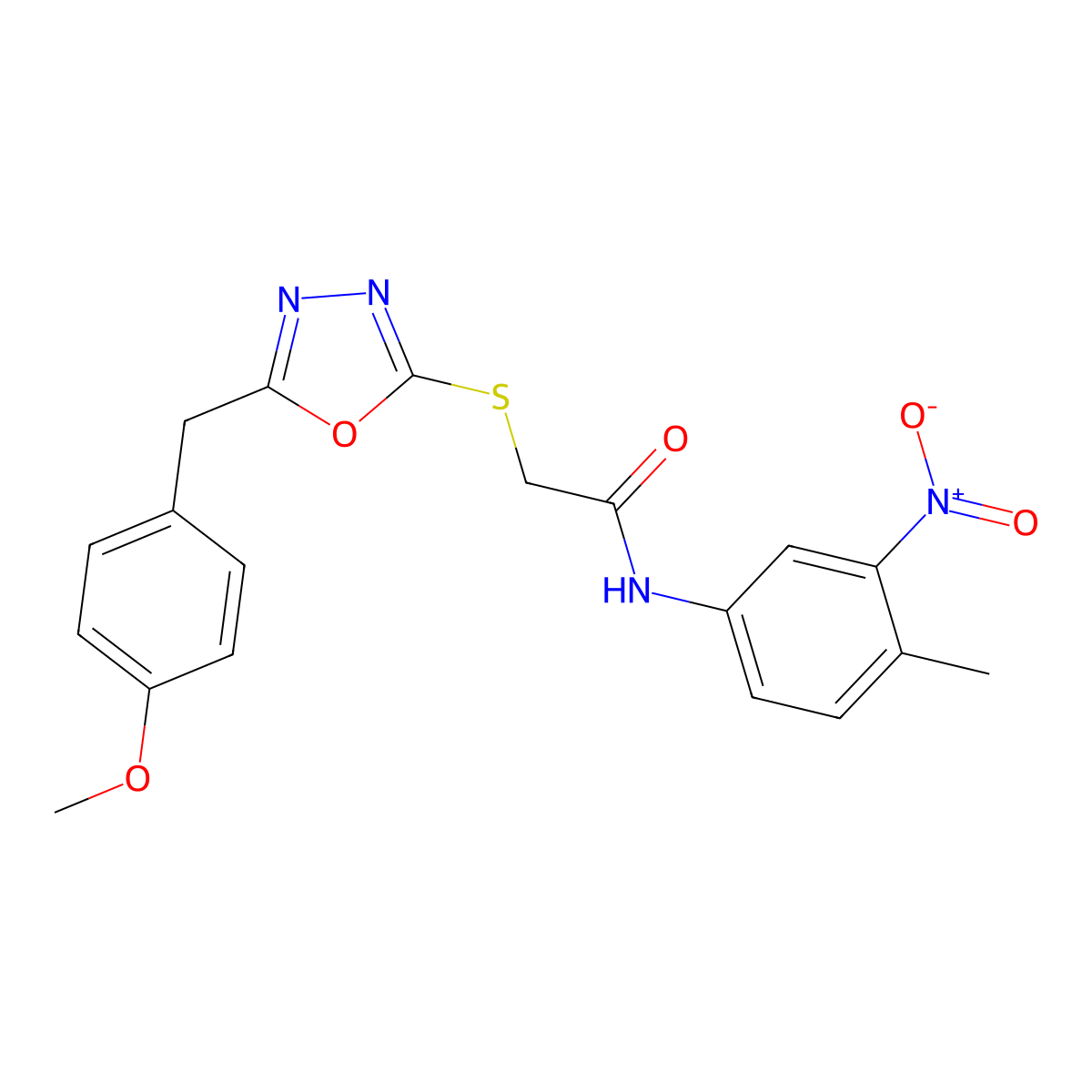 2-{[5-(4-methoxybenzyl)-1,3,4-oxadiazol-2-yl]sulfanyl}-N-(4-methyl-3-nitrophenyl)acetamide molecular structure, CAS 737794-10-4