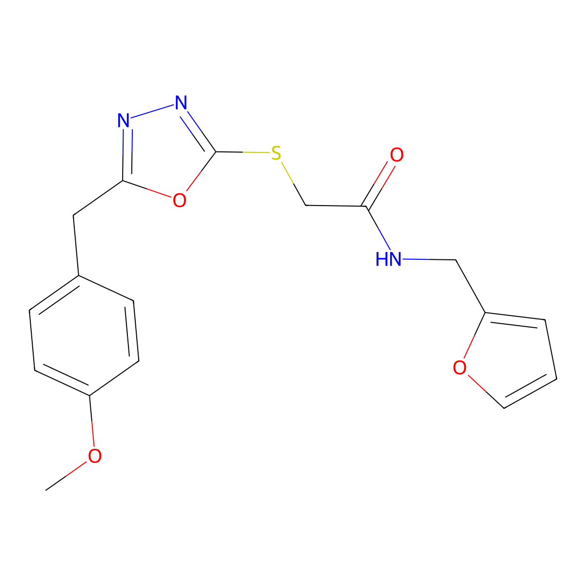 N-(2-furylmethyl)-2-{[5-(4-methoxybenzyl)-1,3,4-oxadiazol-2-yl]thio}acetamide molecular structure, CAS 737794-26-2