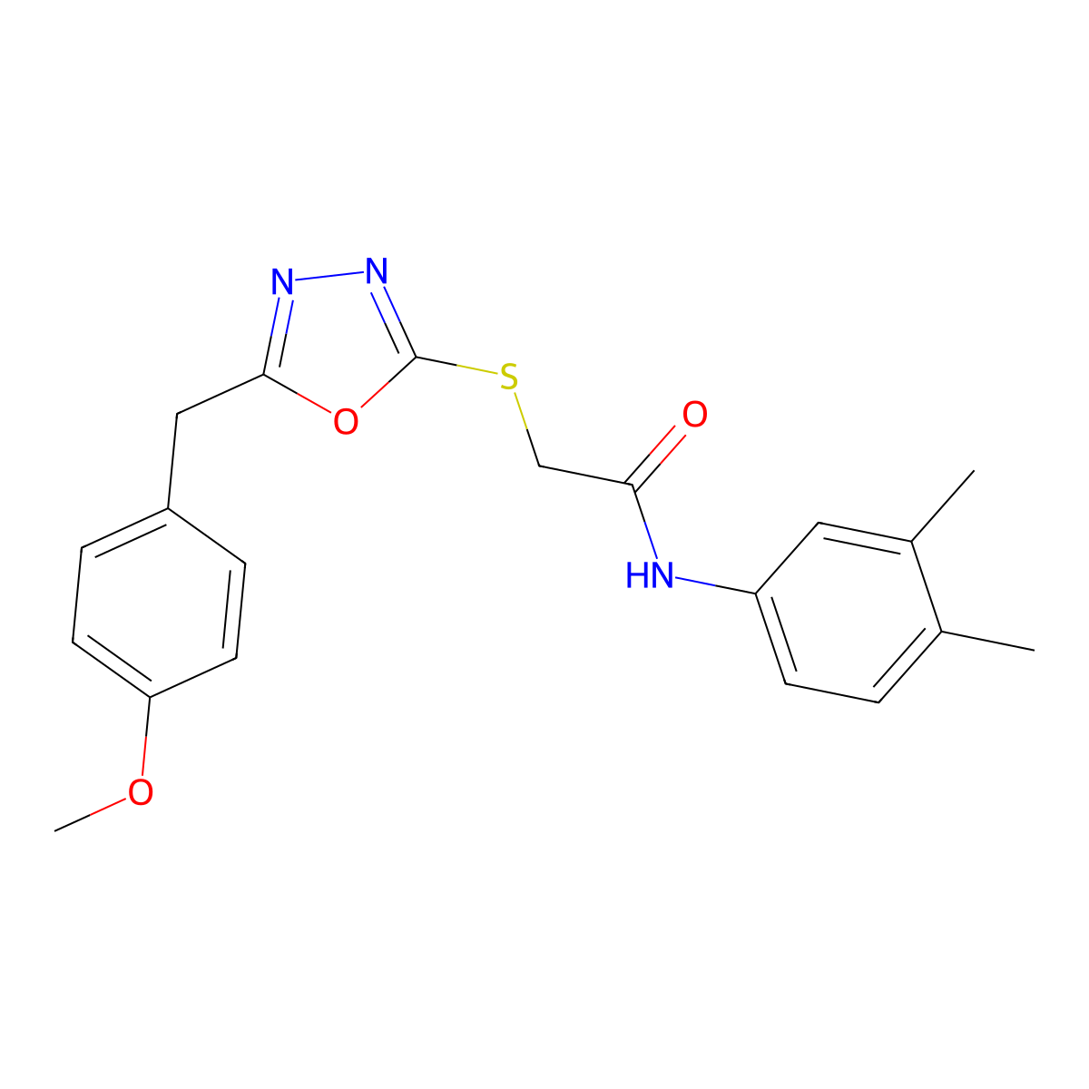 N-(3,4-dimethylphenyl)-2-{[5-(4-methoxybenzyl)-1,3,4-oxadiazol-2-yl]sulfanyl}acetamide molecular structure, CAS 737794-47-7