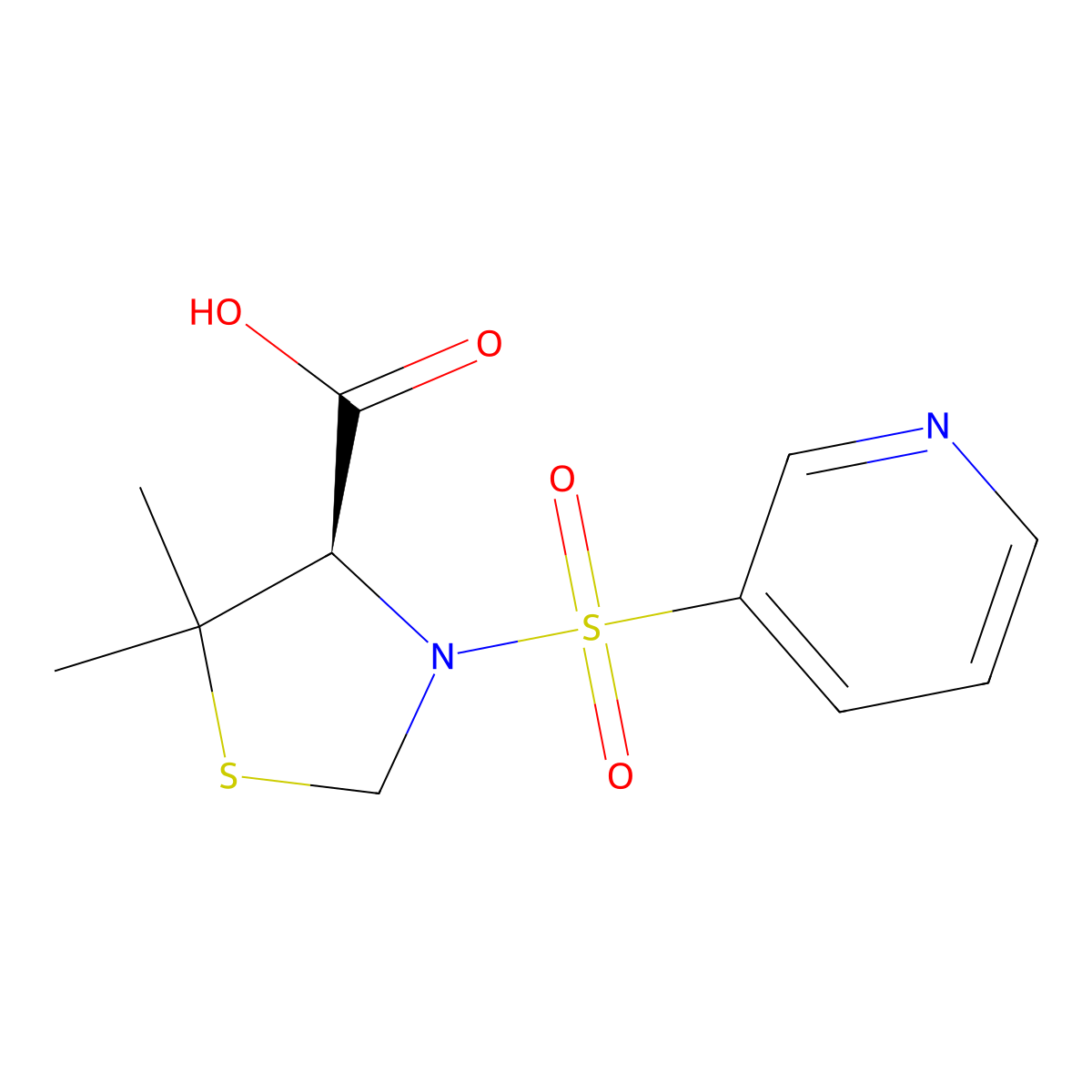 (R)-5,5-dimethyl-3-(pyridin-3-ylsulfonyl)thiazolidine-4-carboxylic acid molecular structure, CAS 737799-50-7