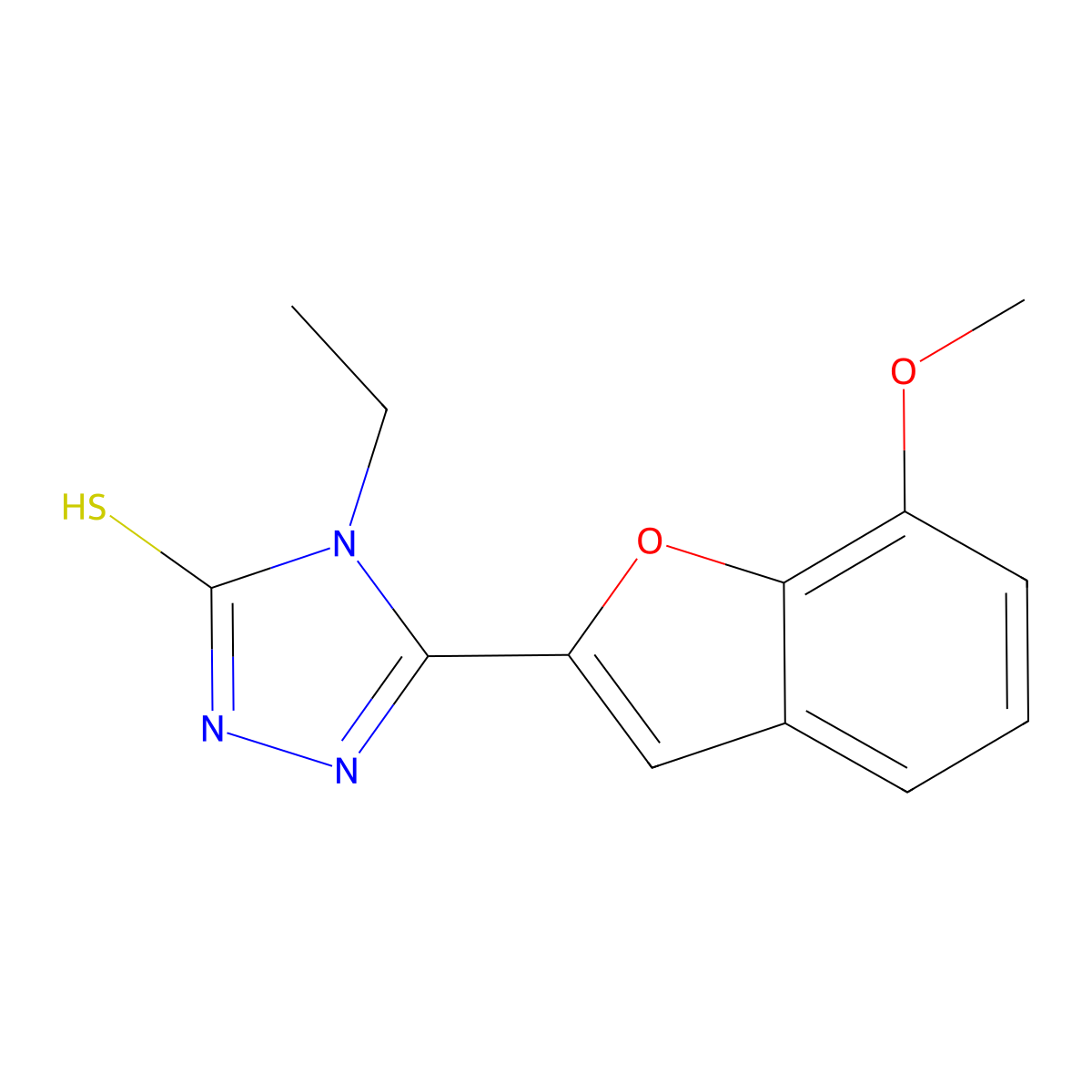 4-Ethyl-5-(7-methoxy-benzofuran-2-yl)-4H-[1,2,4]triazole-3-thiol molecular structure, CAS 737807-25-9