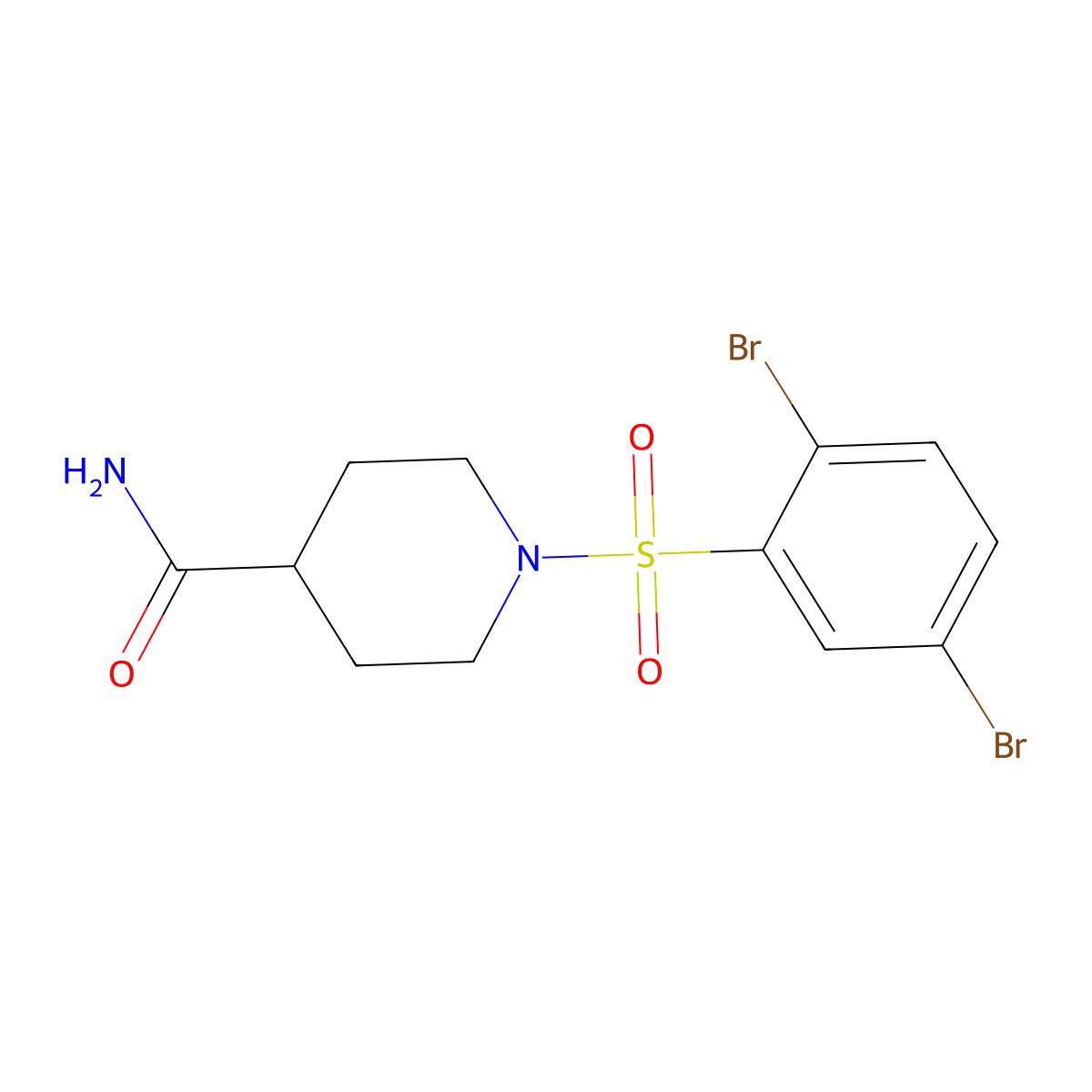 1-(2,5-Dibromophenyl)sulfonylpiperidine-4-carboxamide molecular structure, CAS 737814-86-7