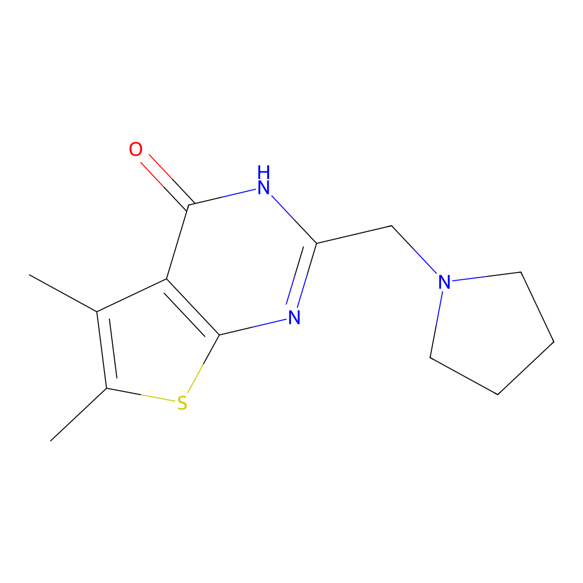 5,6-dimethyl-2-(pyrrolidin-1-ylmethyl)-3H-thieno[2,3-d]pyrimidin-4-one molecular structure, CAS 737815-20-2
