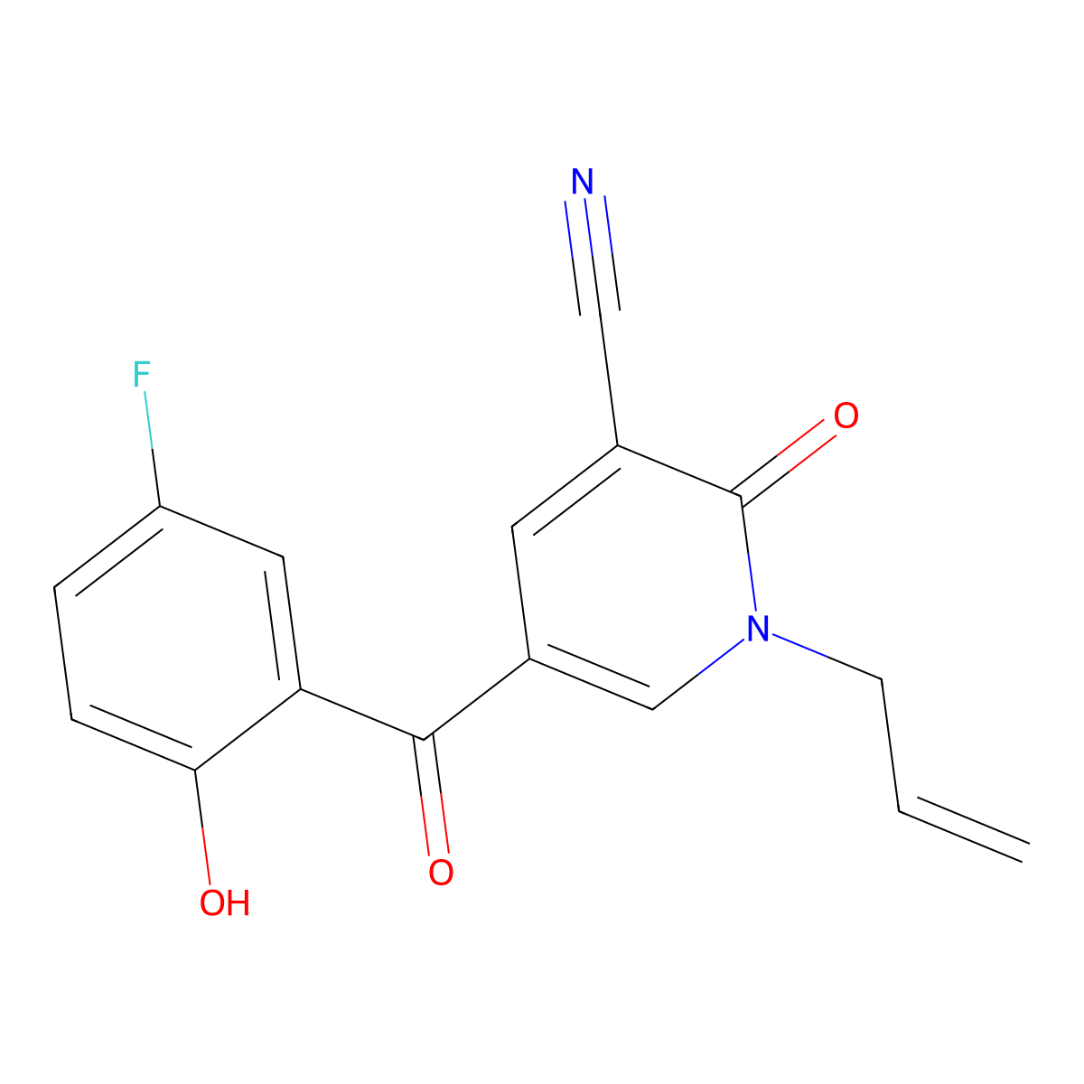 5-(5-Fluoro-2-hydroxybenzoyl)-2-oxo-1-(prop-2-en-1-yl)-1,2-dihydropyridine-3-carbonitrile molecular structure, CAS 737820-09-6