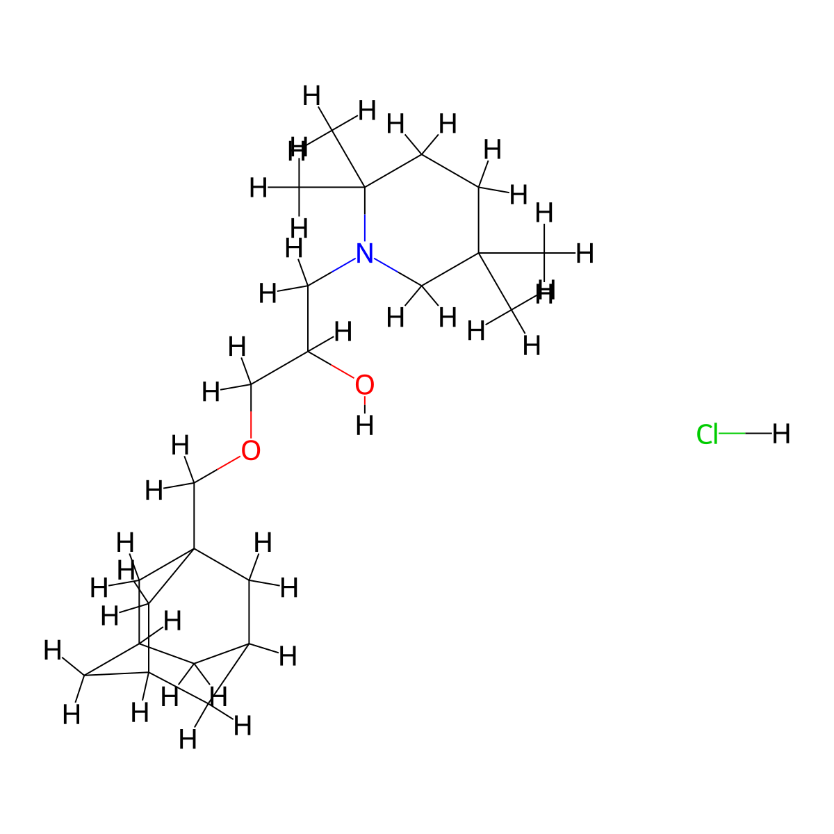 1-Piperidineethanol, alpha-(1-adamantylmethoxymethyl)-2,2,5,5-tetramethyl-, hydrochloride molecular structure, CAS 73790-74-6