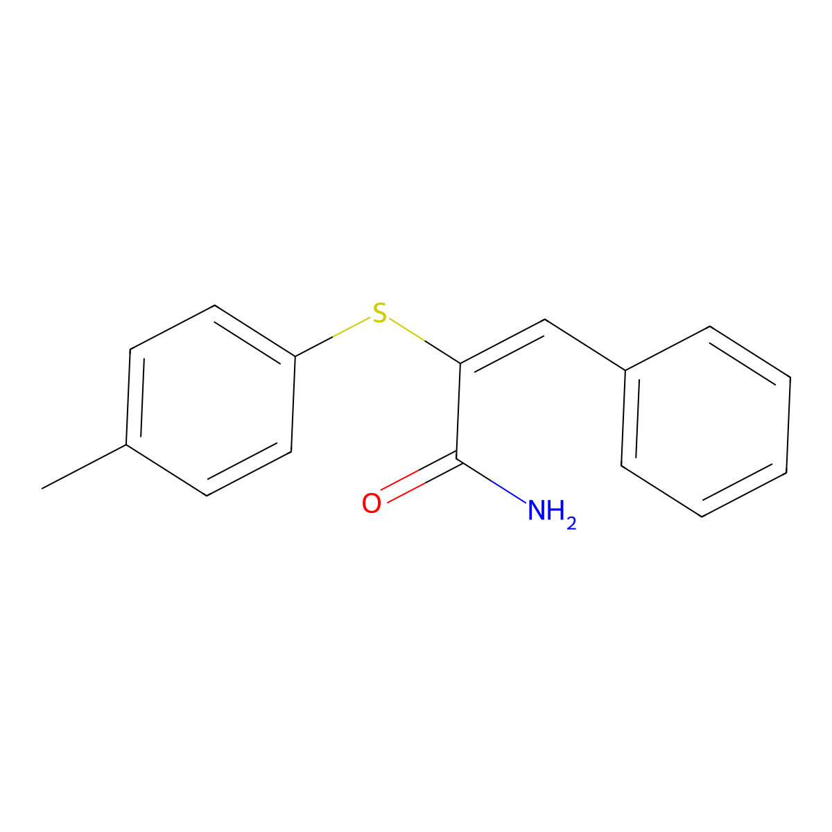 2-(4-Methylphenyl)sulfanyl-3-phenylprop-2-enamide molecular structure, CAS 73790-91-7