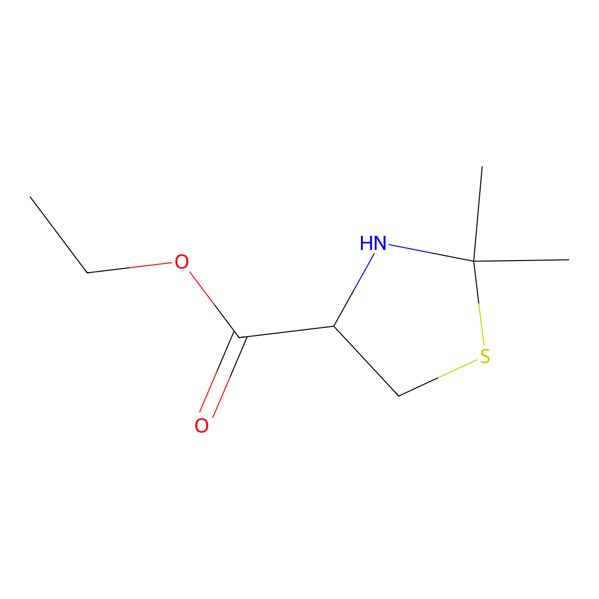 Ethyl 2,2-dimethyl-1,3-thiazolidine-4-carboxylate molecular structure, CAS 73796-49-3