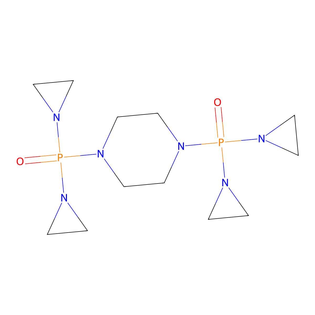 1,4-Bis(bis(1-aziridinyl)phosphinyl)piperazine molecular structure, CAS 738-99-8