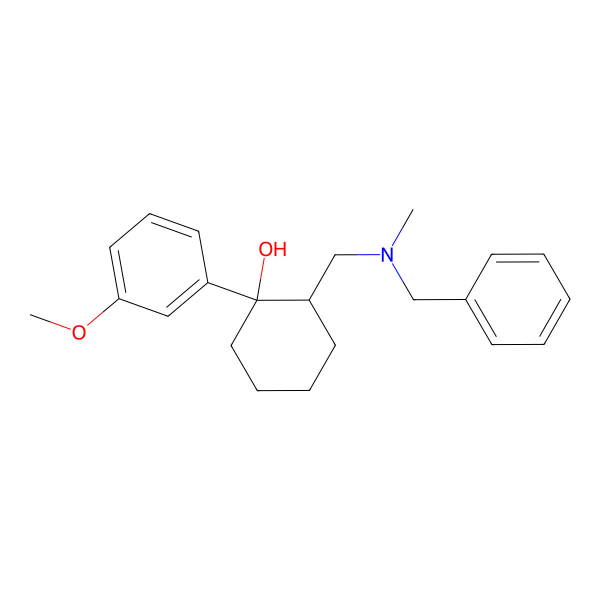 Cyclohexanol, 2-(N-benzyl-N-methylaminomethyl)-1-(m-methoxyphenyl)- molecular structure, CAS 73806-41-4