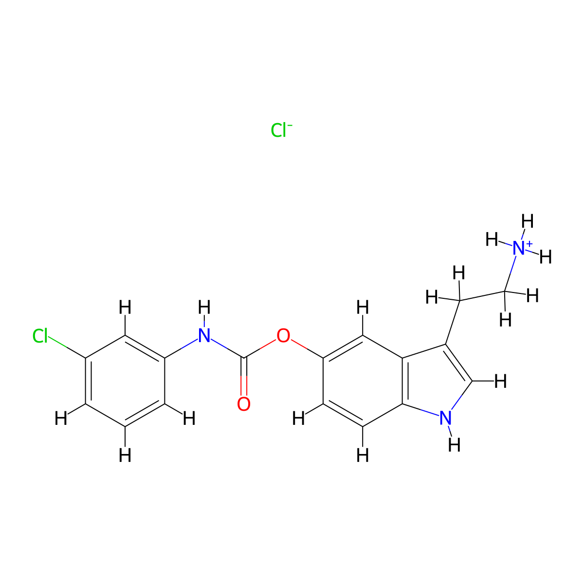 Carbamic acid, (3-chlorophenyl)-, 3-(2-aminoethyl)-1H-indol-5-yl ester, hydrochloride molecular structure, CAS 73816-59-8