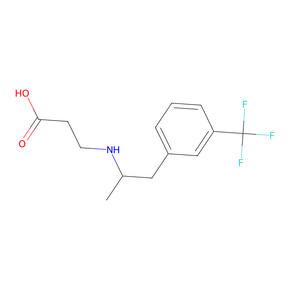 Propionic acid, 3-(alpha-methyl-m-trifluoromethylphenethylamino)- molecular structure, CAS 73826-27-4