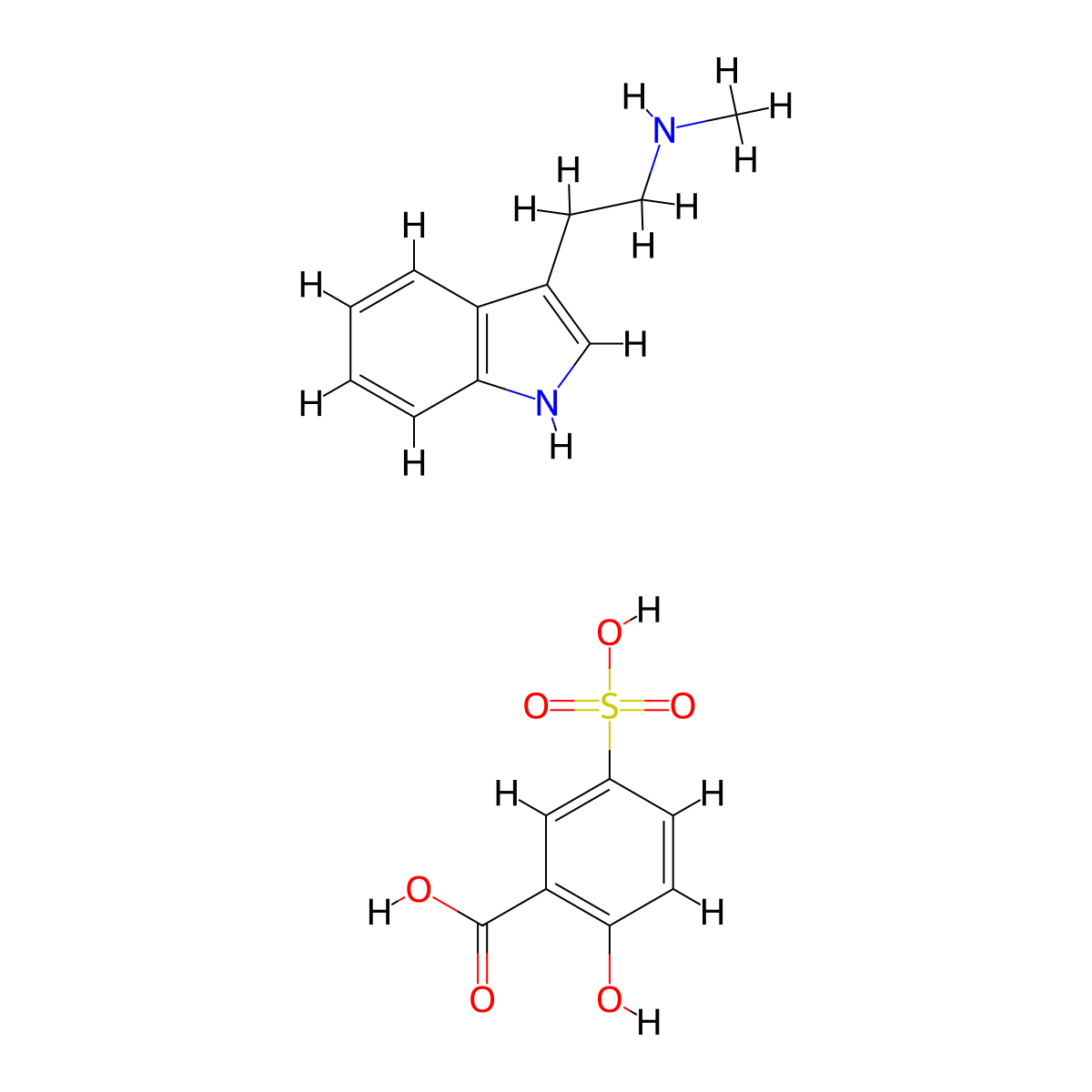 2-Hydroxy-5-sulfobenzoic acid--2-(1H-indol-3-yl)-N-methylethan-1-amine (1/1) molecular structure, CAS 73826-56-9