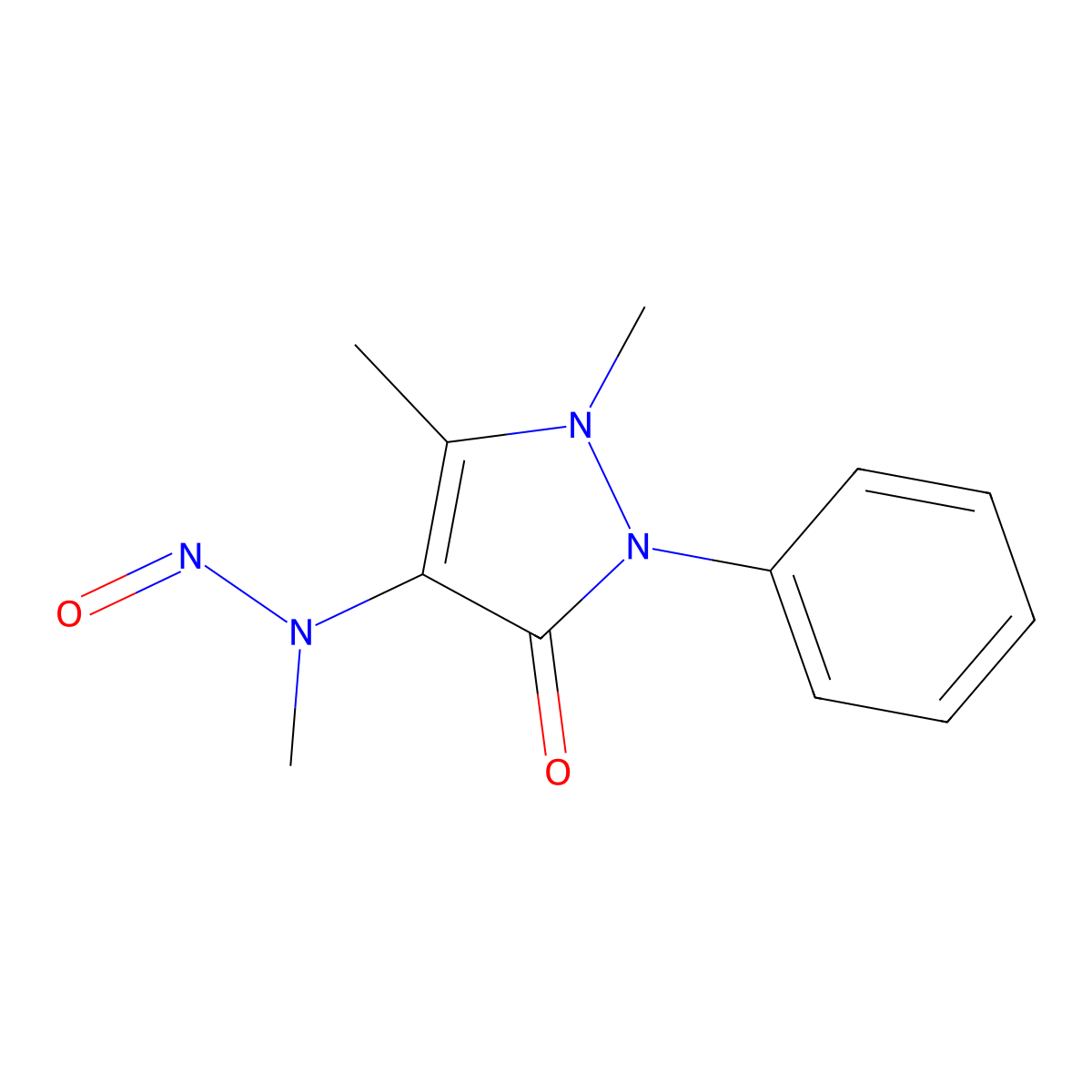 4-(N-methyl-N-nitroso)aminoantipyrine molecular structure, CAS 73829-38-6