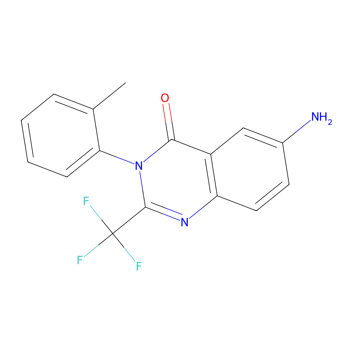 4(3H)-Quinazolinone, 6-amino-3-(o-tolyl)-2-(alpha,alpha,alpha-trifluoromethyl)- molecular structure, CAS 73832-08-3