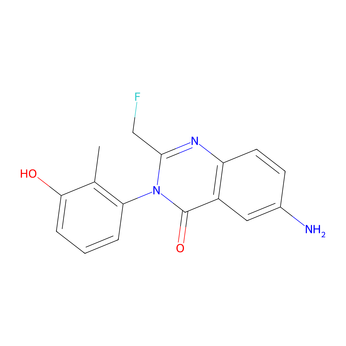 4(3H)-Quinazolinone, 6-amino-2-(fluoromethyl)-3-(3-hydroxy-2-methylphenyl)- molecular structure, CAS 73832-14-1