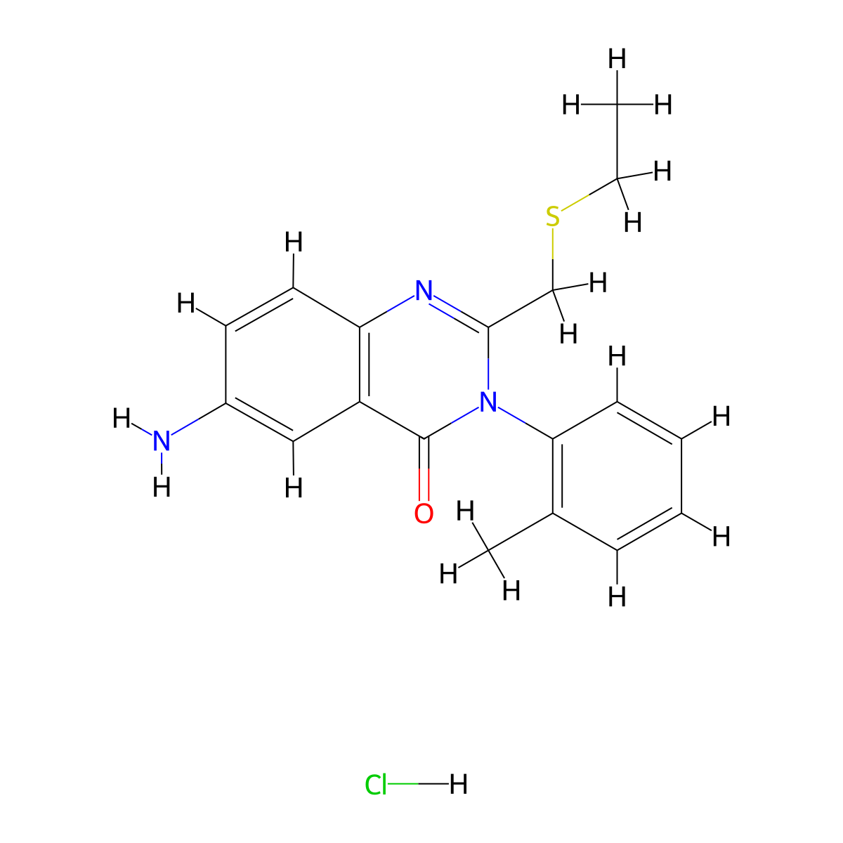 4(3H)-Quinazolinone, 6-amino-2-((ethylthio)methyl)-3-(2-methylphenyl)-, monohydrochloride molecular structure, CAS 73832-47-0