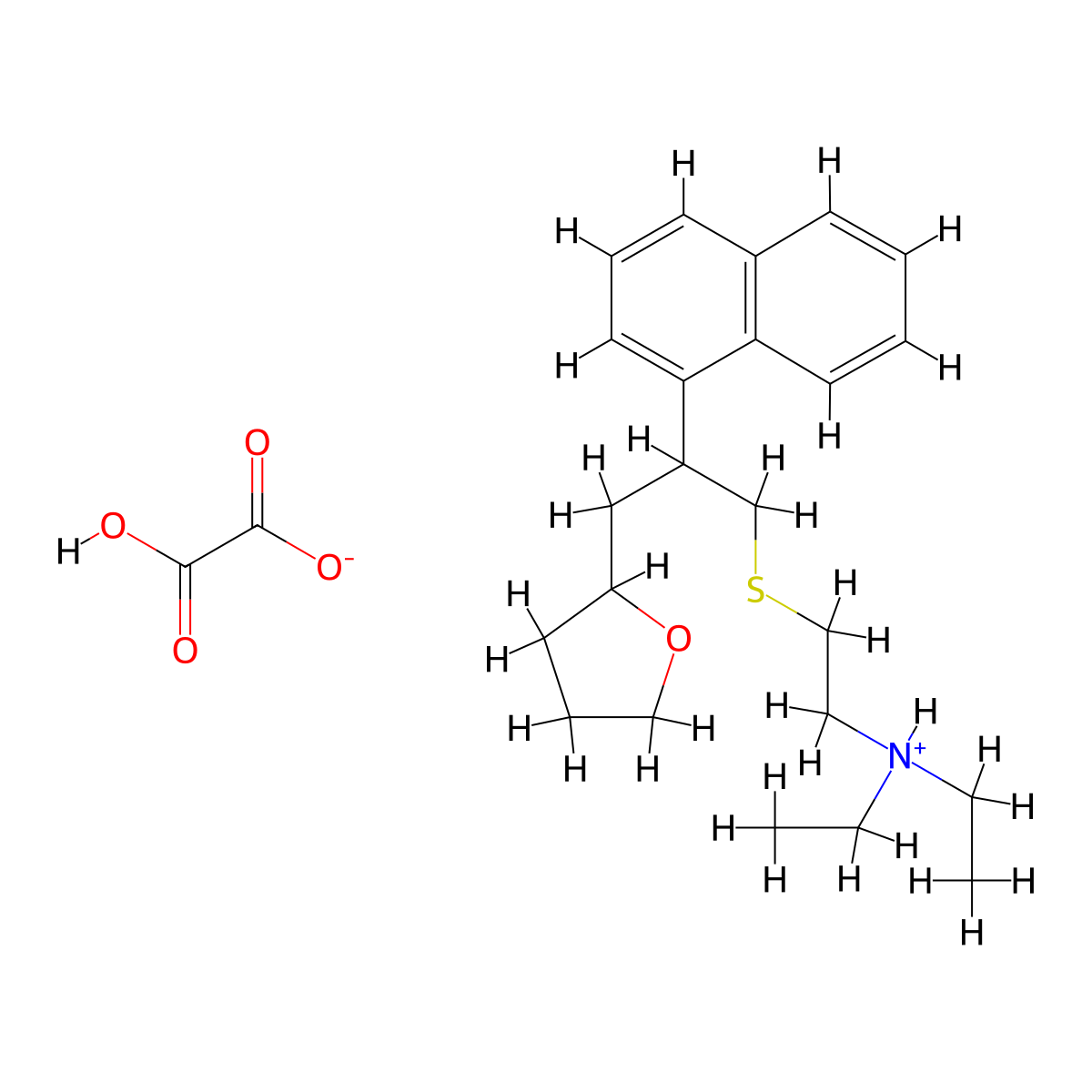 2-Furanpropanethiol, tetrahydro-S-(2-diethylaminoethyl)-beta-(1-naphthyl)-, oxalate molecular structure, CAS 73839-68-6