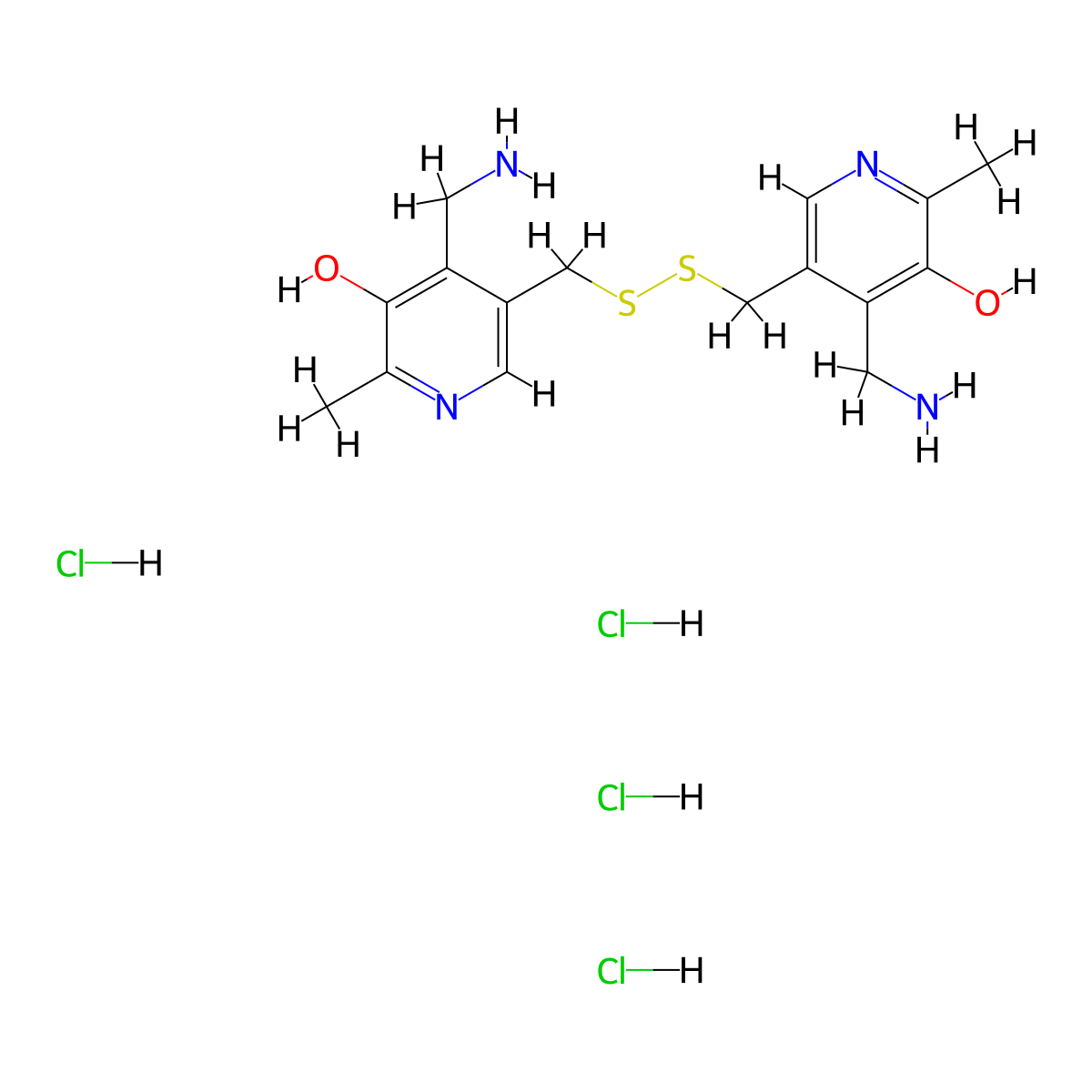 3-Pyridinol, 5,5'-dithiodimethylenebis(4-aminomethyl-2-methyl-, tetrahydrochloride molecular structure, CAS 73840-48-9