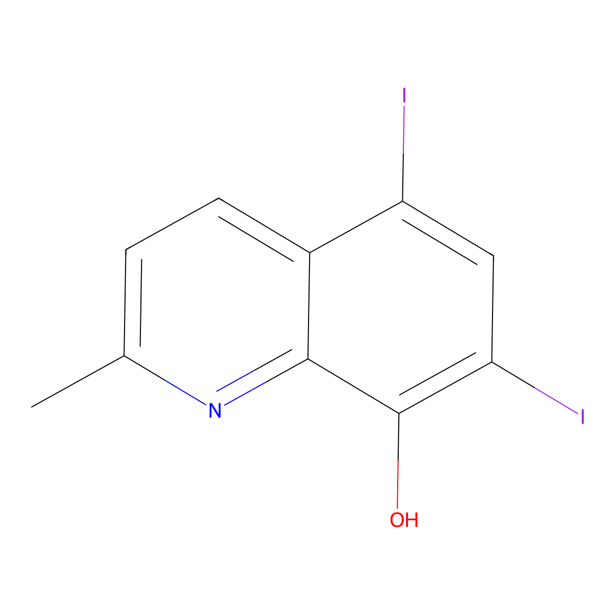 5,7-Diiodo-8-hydroxy-2-methylquinoline molecular structure, CAS 7385-90-2