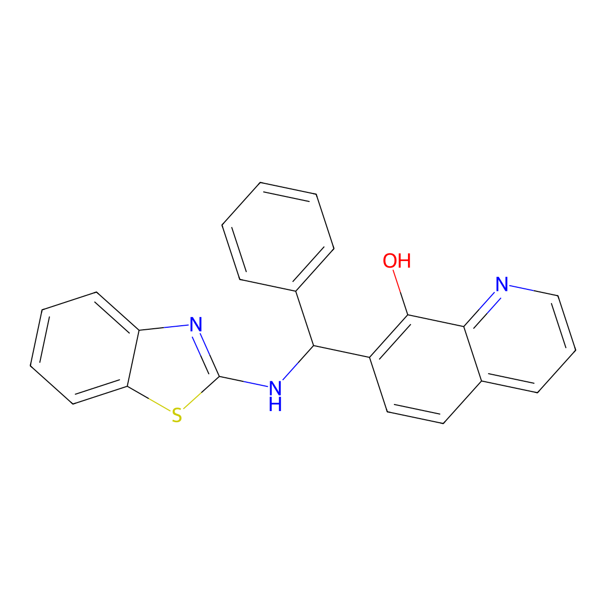 8-Quinolinol, 7-(alpha-2-benzothiazolylaminobenzyl)- molecular structure, CAS 73855-33-1