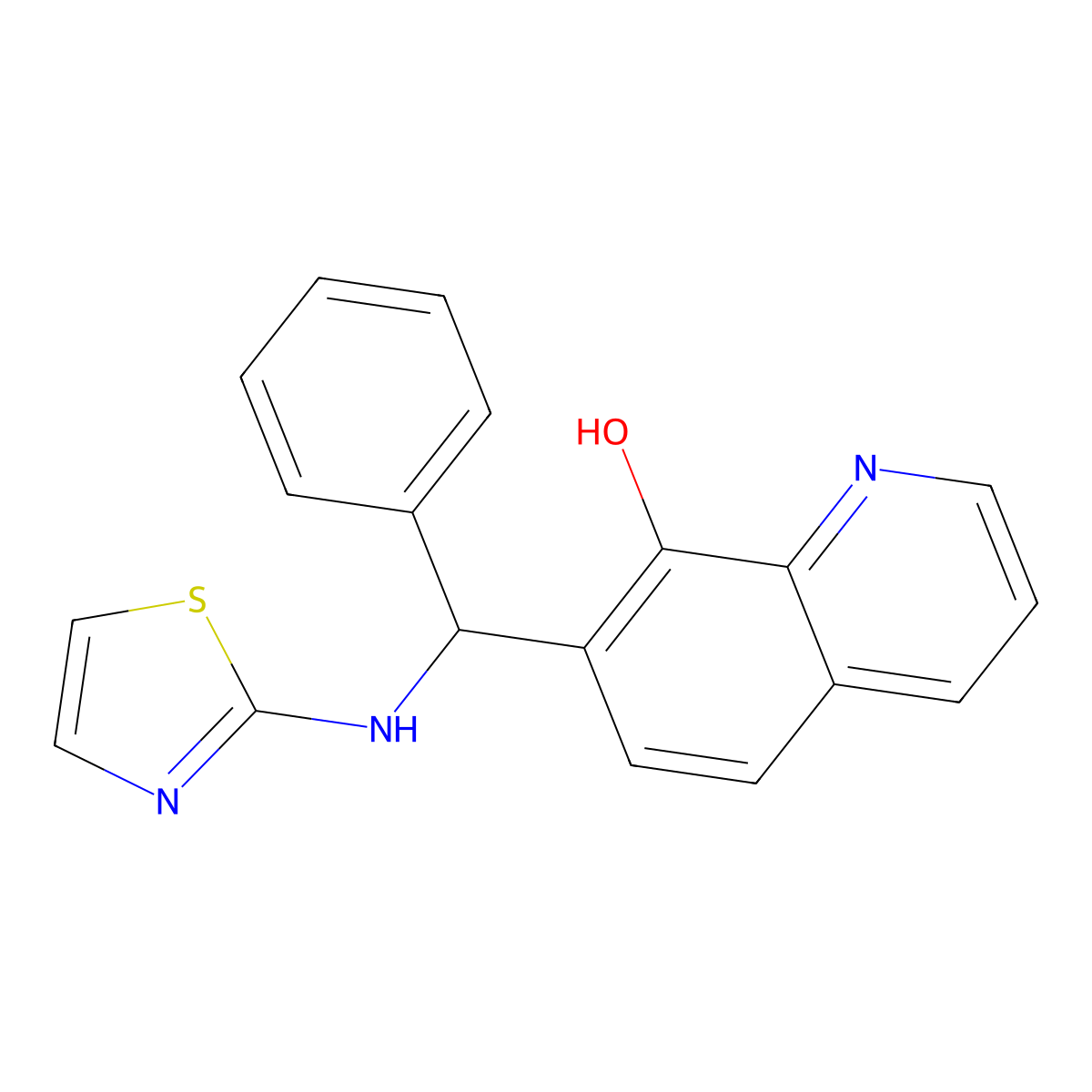 8-Quinolinol, 7-(alpha-2-thiazolylaminobenzyl)- molecular structure, CAS 73855-38-6