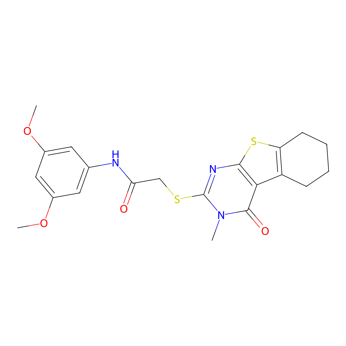 N-(3,5-dimethoxyphenyl)-2-[(3-methyl-4-oxo-3,4,5,6,7,8-hexahydro[1]benzothieno[2,3-d]pyrimidin-2-yl)sulfanyl]acetamide molecular structure, CAS 738593-27-6