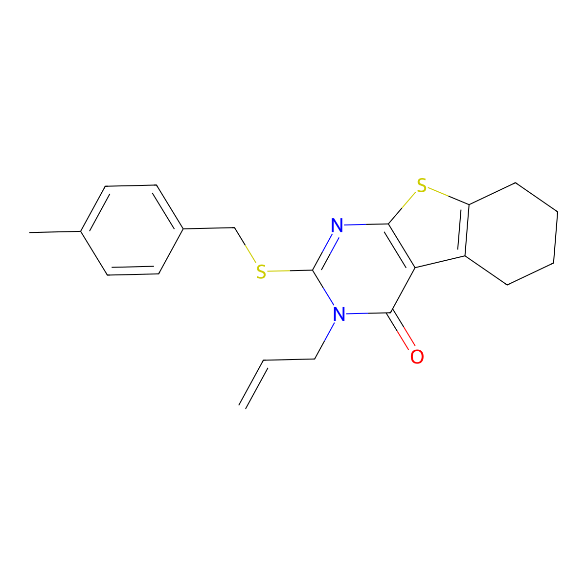 2-[(4-methylbenzyl)sulfanyl]-3-(prop-2-en-1-yl)-5,6,7,8-tetrahydro[1]benzothieno[2,3-d]pyrimidin-4(3H)-one molecular structure, CAS 738593-56-1