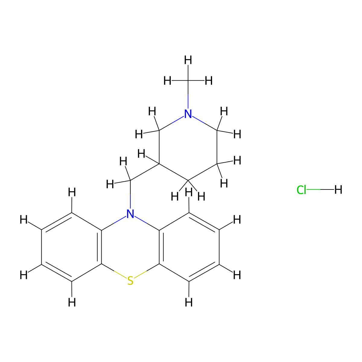 10H-Phenothiazine, 10-((1-methyl-3-piperidinyl)methyl)-, hydrochloride (1:1) molecular structure, CAS 738596-90-2