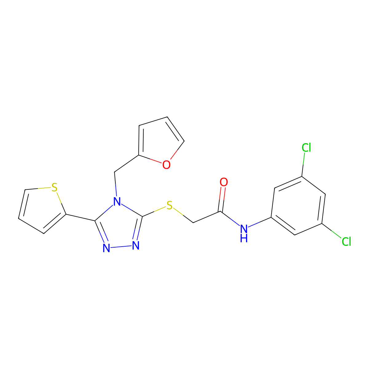 N-(3,5-dichlorophenyl)-2-{[4-(furan-2-ylmethyl)-5-(thiophen-2-yl)-4H-1,2,4-triazol-3-yl]sulfanyl}acetamide molecular structure, CAS 738603-03-7