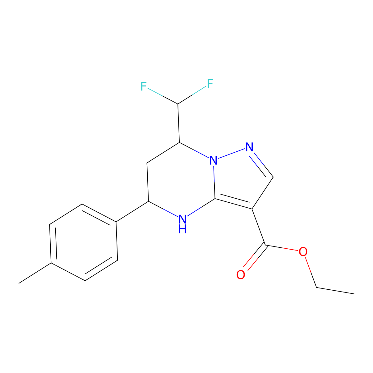 Ethyl 7-(difluoromethyl)-5-(P-tolyl)-4,5,6,7-tetrahydropyrazolo[1,5-A]pyrimidine-3-carboxylate molecular structure, CAS 738603-08-2