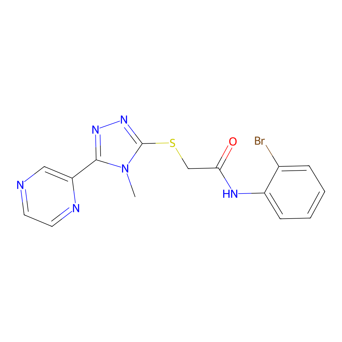 N-(2-bromophenyl)-2-{[4-methyl-5-(pyrazin-2-yl)-4H-1,2,4-triazol-3-yl]sulfanyl}acetamide molecular structure, CAS 738603-20-8