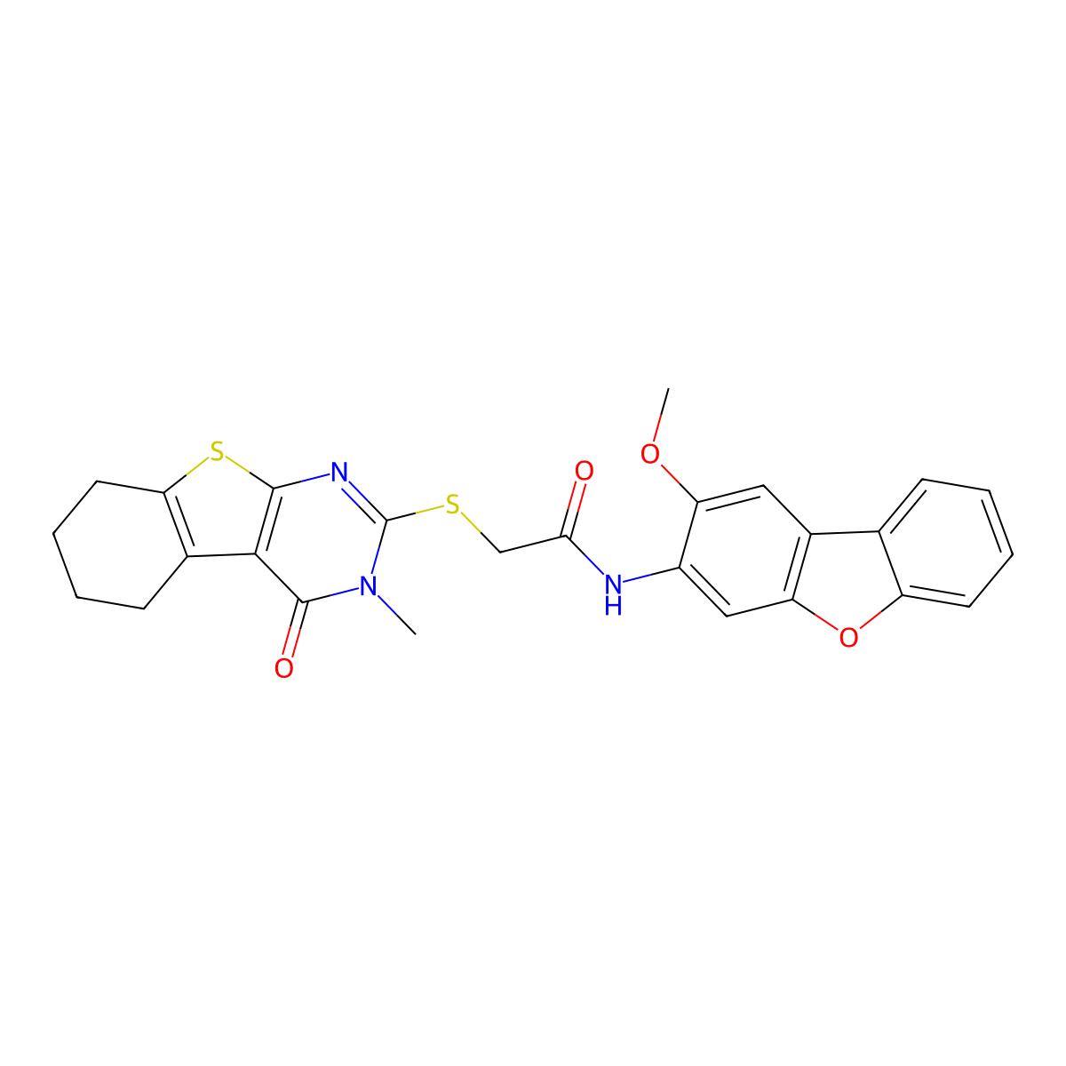 N-(2-methoxybenzo[3,4-b]benzo[d]furan-3-yl)-2-(3-methyl-4-oxo(3,5,6,7,8-pentah ydrobenzo[b]thiopheno[2,3-d]pyrimidin-2-ylthio))acetamide molecular structure, CAS 738603-78-6