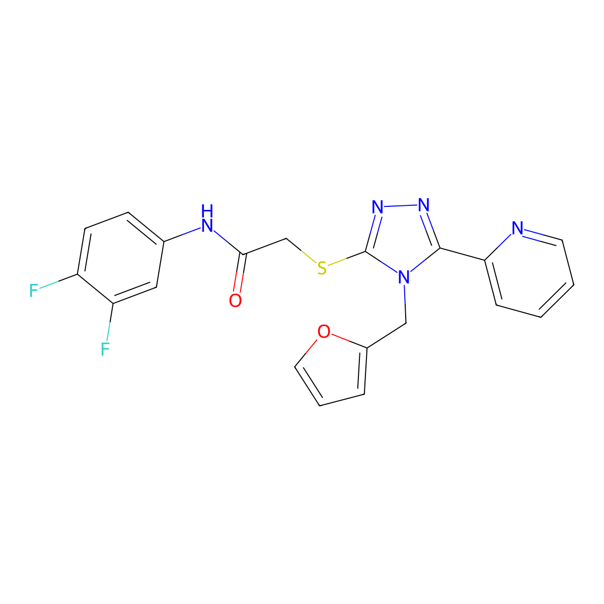 N-(3,4-difluorophenyl)-2-{[4-(furan-2-ylmethyl)-5-(pyridin-2-yl)-4H-1,2,4-triazol-3-yl]sulfanyl}acetamide molecular structure, CAS 738604-92-7
