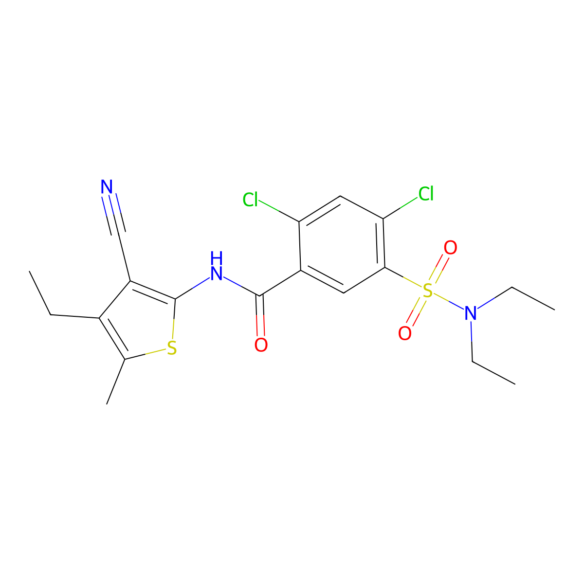 2,4-dichloro-N-(3-cyano-4-ethyl-5-methylthiophen-2-yl)-5-(diethylsulfamoyl)benzamide molecular structure, CAS 738605-63-5