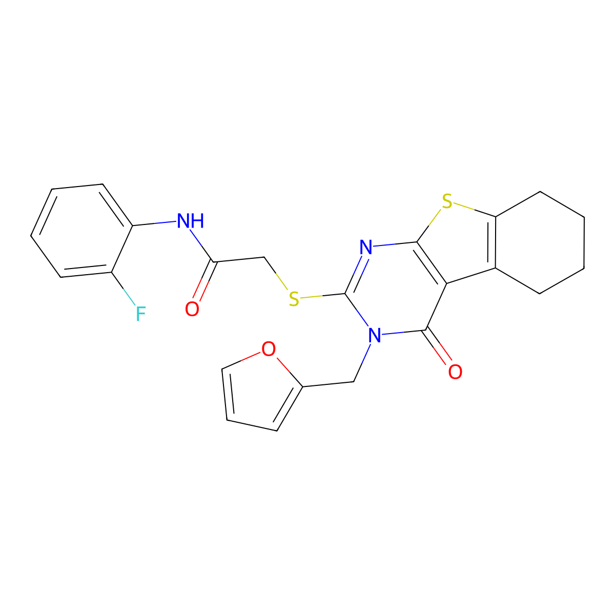 N-(2-fluorophenyl)-2-{[3-(furan-2-ylmethyl)-4-oxo-3,4,5,6,7,8-hexahydro[1]benzothieno[2,3-d]pyrimidin-2-yl]sulfanyl}acetamide molecular structure, CAS 738620-94-5