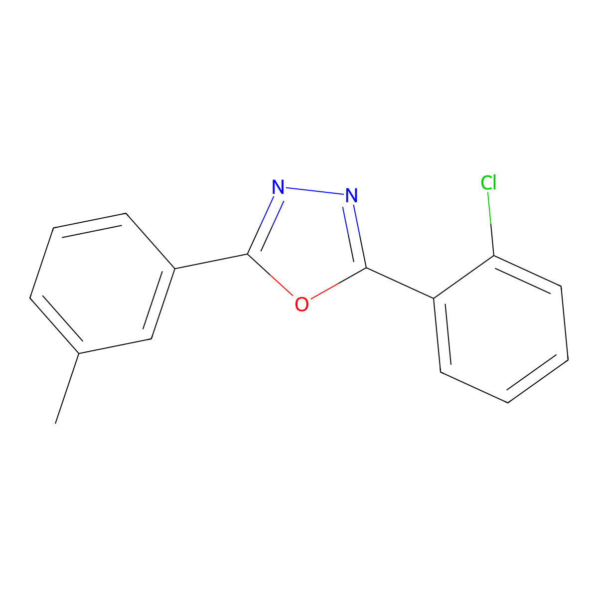 2-(2-Chlorophenyl)-5-(3-methylphenyl)-1,3,4-oxadiazole molecular structure, CAS 738621-39-1