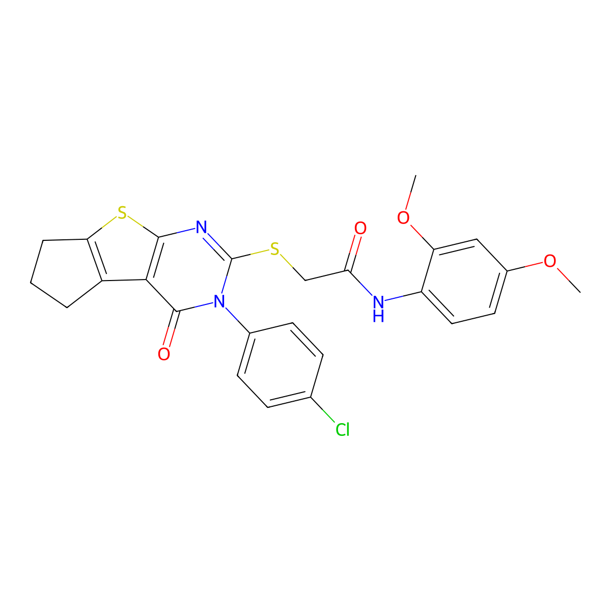 2-((3-(4-chlorophenyl)-4-oxo-4,5,6,7-tetrahydro-3H-cyclopenta[4,5]thieno[2,3-d]pyrimidin-2-yl)thio)-N-(2,4-dimethoxyphenyl)acetamide molecular structure, CAS 738621-82-4