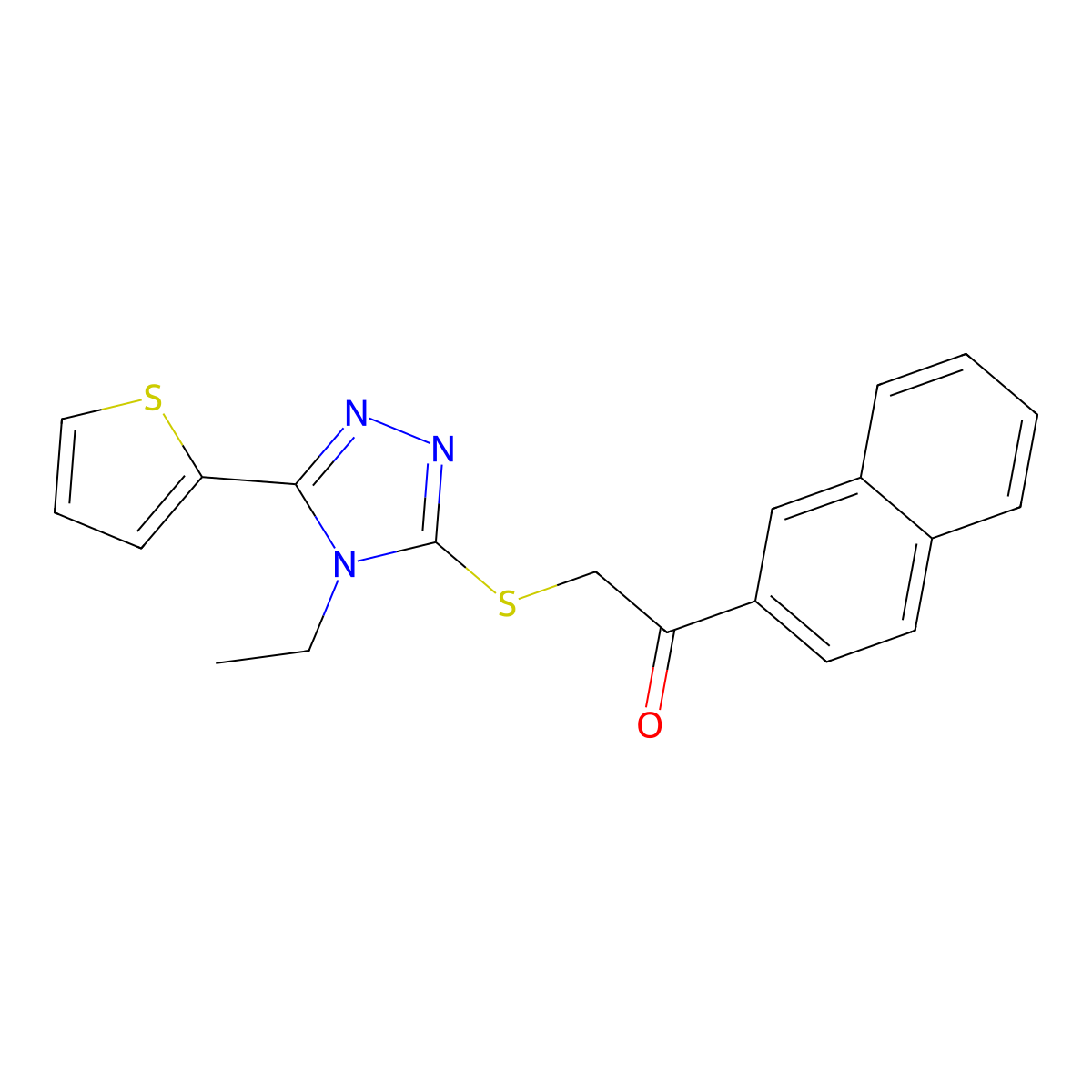 2-[(4-Ethyl-5-thiophen-2-yl-1,2,4-triazol-3-yl)sulfanyl]-1-naphthalen-2-ylethanone molecular structure, CAS 738623-94-4