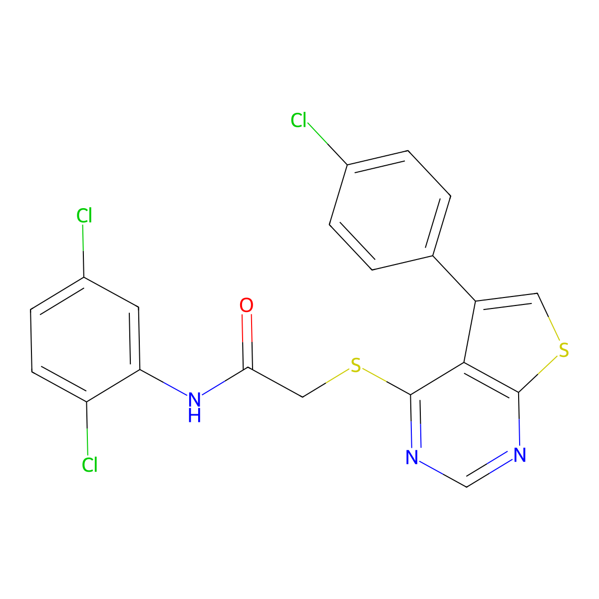 2-{[5-(4-chlorophenyl)thieno[2,3-d]pyrimidin-4-yl]sulfanyl}-N-(2,5-dichlorophenyl)acetamide molecular structure, CAS 738624-08-3