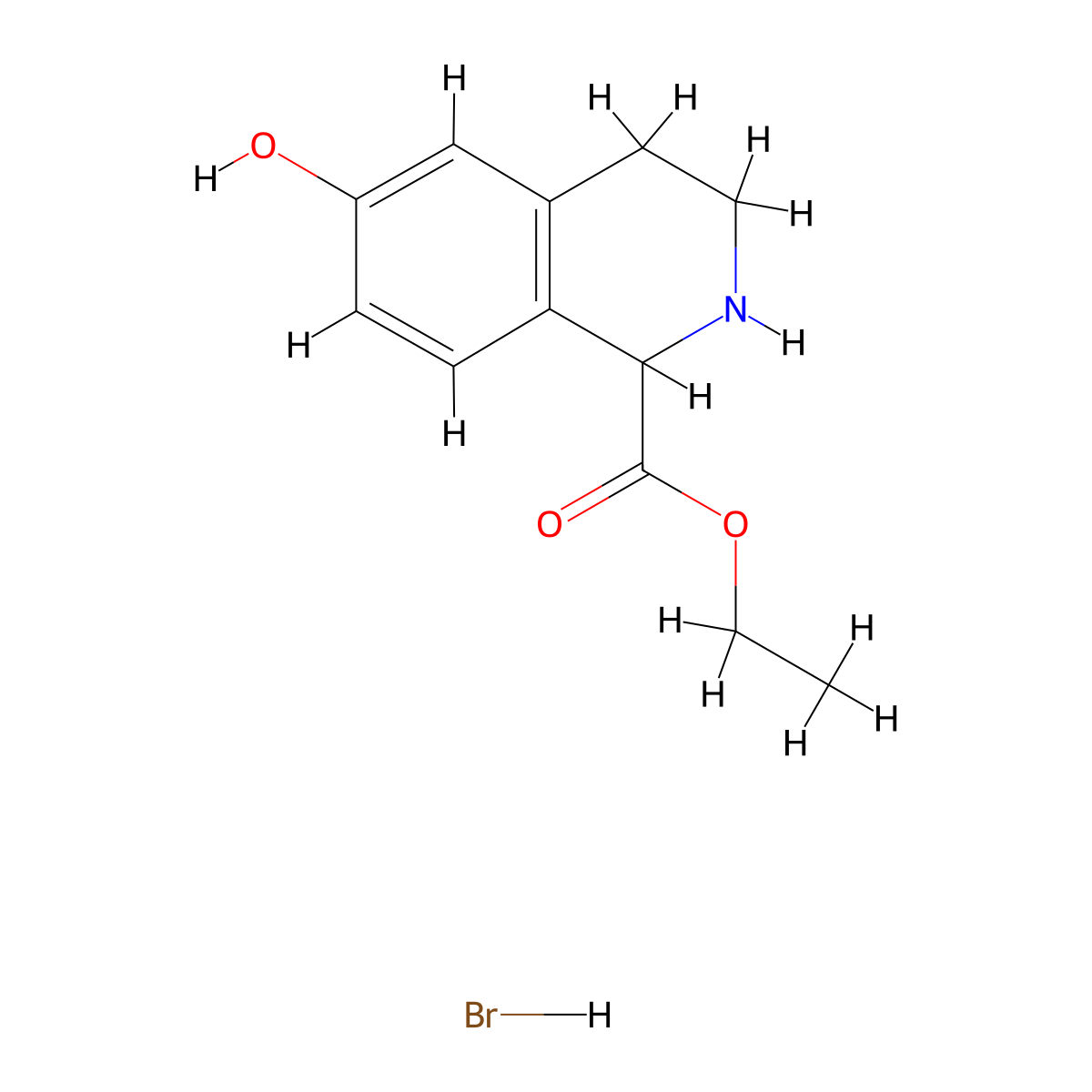 Ethyl 6-hydroxy-1,2,3,4-tetrahydroisoquinoline-1-carboxylate hydrobromide molecular structure, CAS 738629-53-3