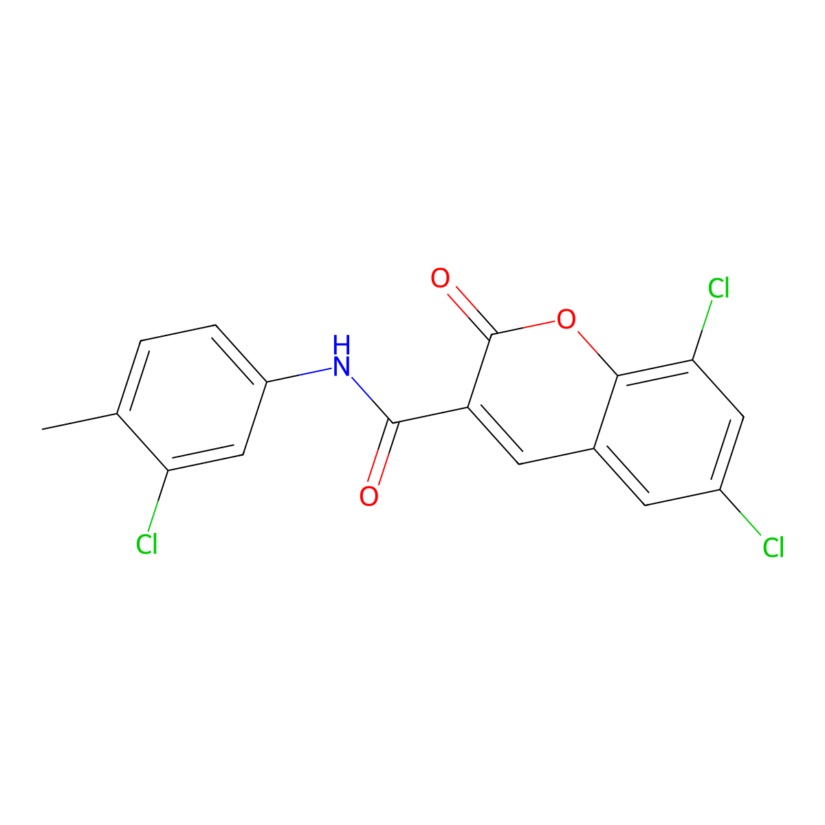 6,8-dichloro-N-(3-chloro-4-methylphenyl)-2-oxochromene-3-carboxamide molecular structure, CAS 73876-98-9