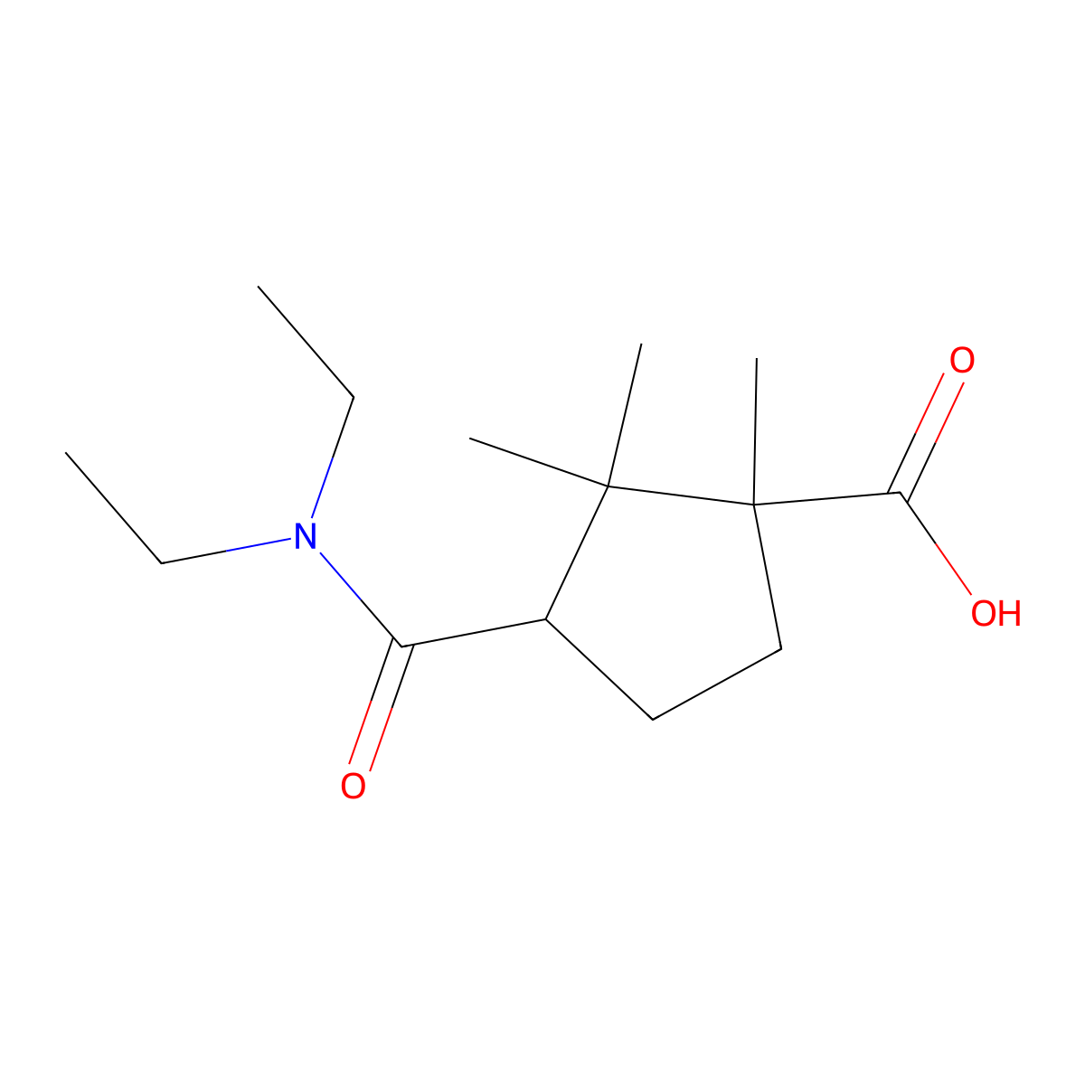 3-(Diethylcarbamoyl)-1,2,2-trimethylcyclopentane-1-carboxylic acid molecular structure, CAS 73889-60-8