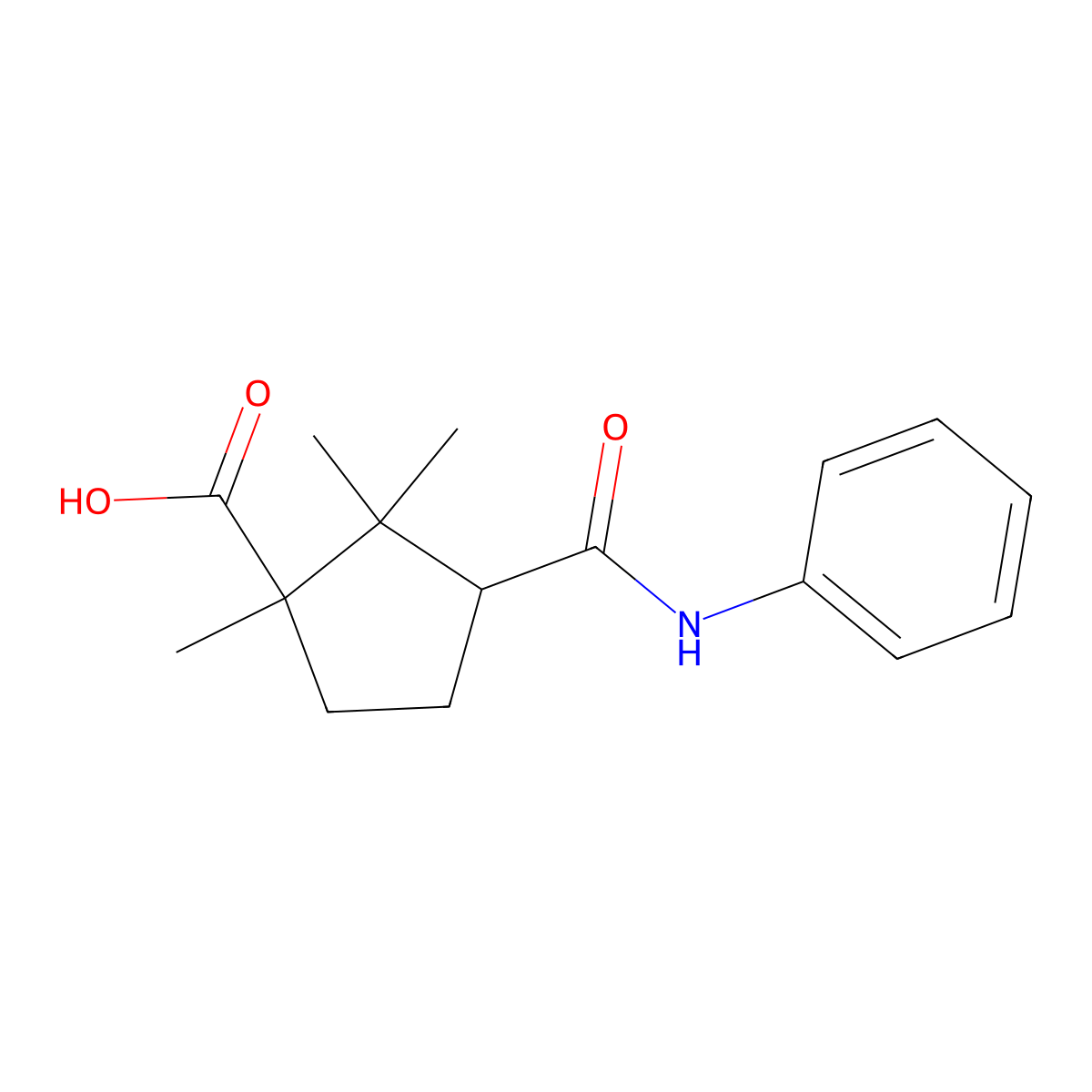 1,2,2-Trimethyl-3-((phenylamino)carbonyl)cyclopentanecarboxylic acid molecular structure, CAS 73889-61-9
