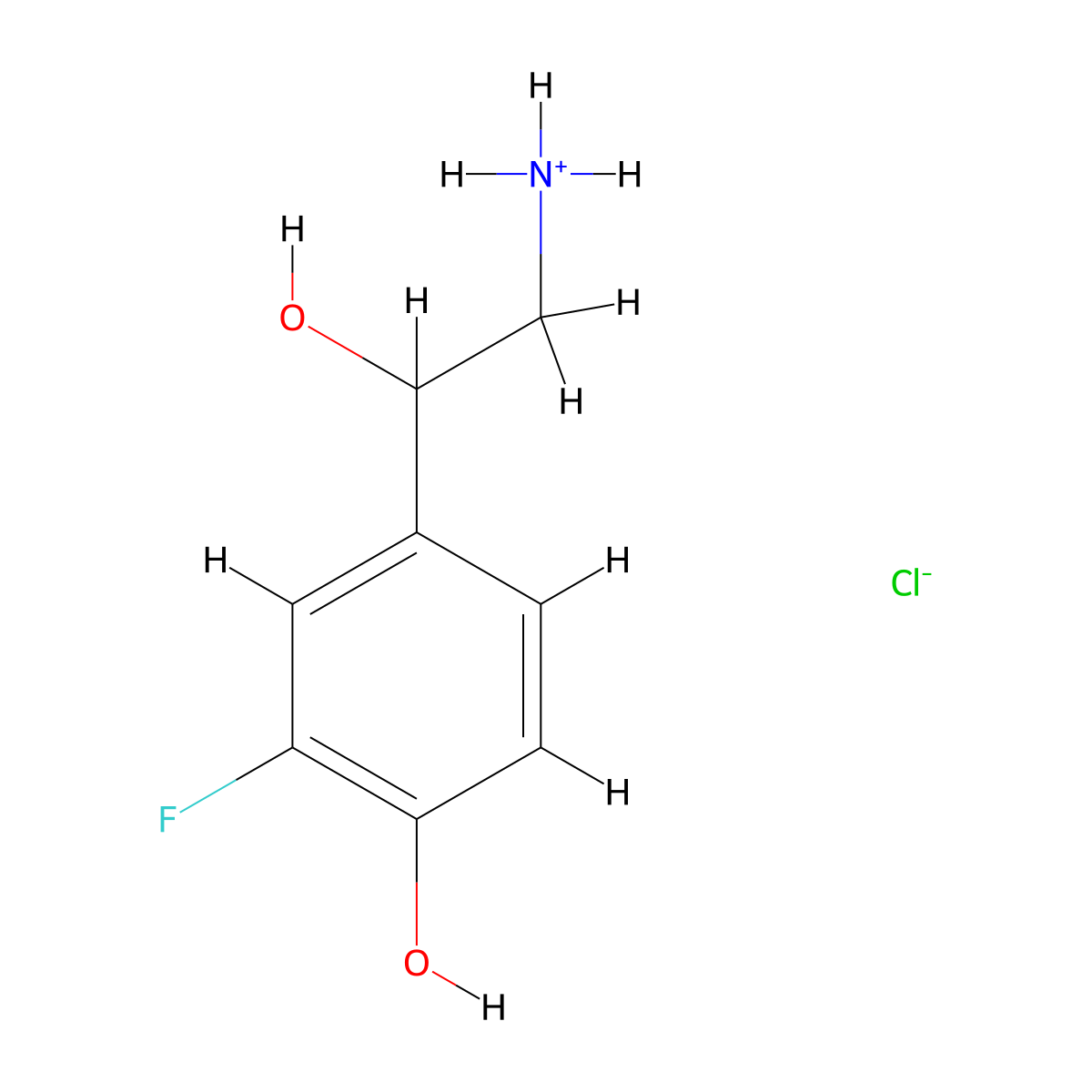 4-(2-Amino-1-hydroxyethyl)-2-fluorophenol--hydrogen chloride (1/1) molecular structure, CAS 73898-42-7