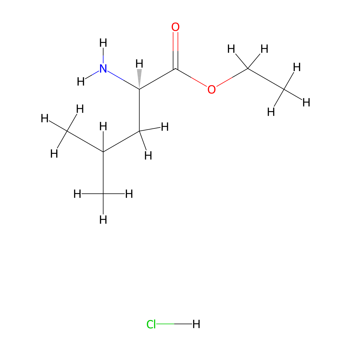 ethyl (2R)-2-amino-4-methylpentanoate hydrochloride molecular structure, CAS 73913-65-2
