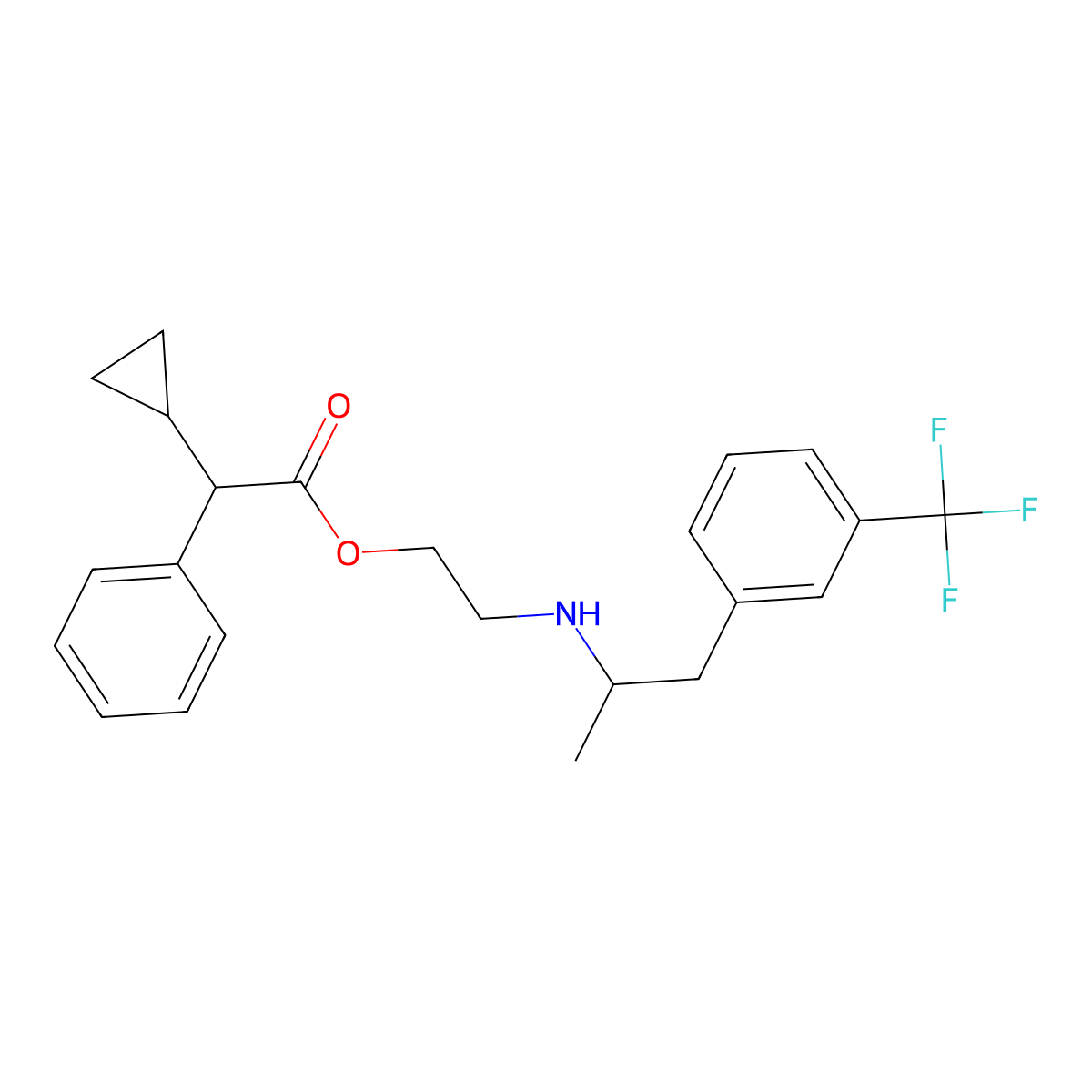 Ethanol, 2-(alpha-methyl-m-trifluoromethylphenethylamino)-, 2-cyclcopropyl-2-phenylacetate molecular structure, CAS 73927-39-6