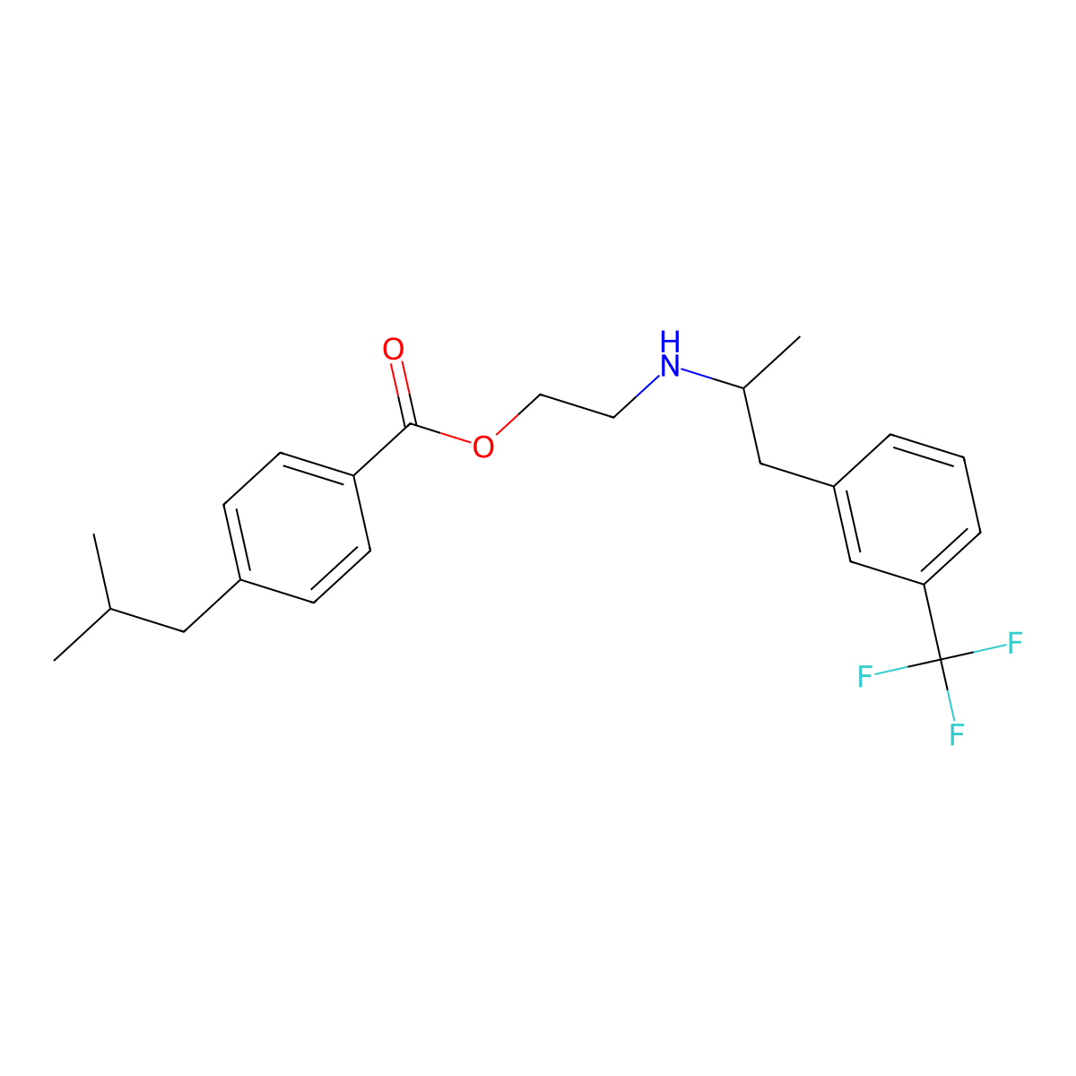 Ethanol, 2-(alpha-methyl-m-trifluoromethylphenethylamino)-, p-isobutylbenzoate molecular structure, CAS 73927-42-1