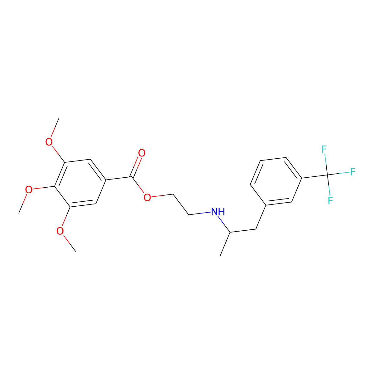 Ethanol, 2-(alpha-methyl-m-trifluoromethylphenethylamino)-, 3,4,5-trimethoxybenzoate molecular structure, CAS 73927-53-4